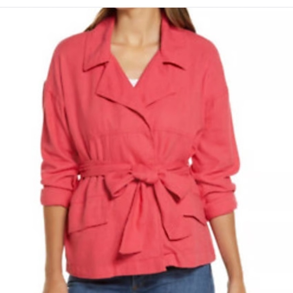 Calson‎ NWT Coastal Chic Cherry Red Chateaux Linen Blend Belted Utility Jacket